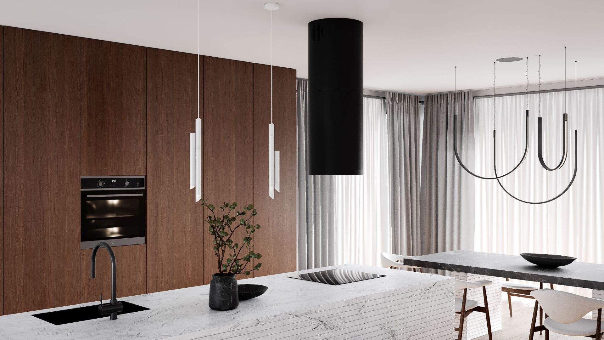 Ostrůvkové digestoře Tubo Black Matt - Matná černá - Vizualizace 8