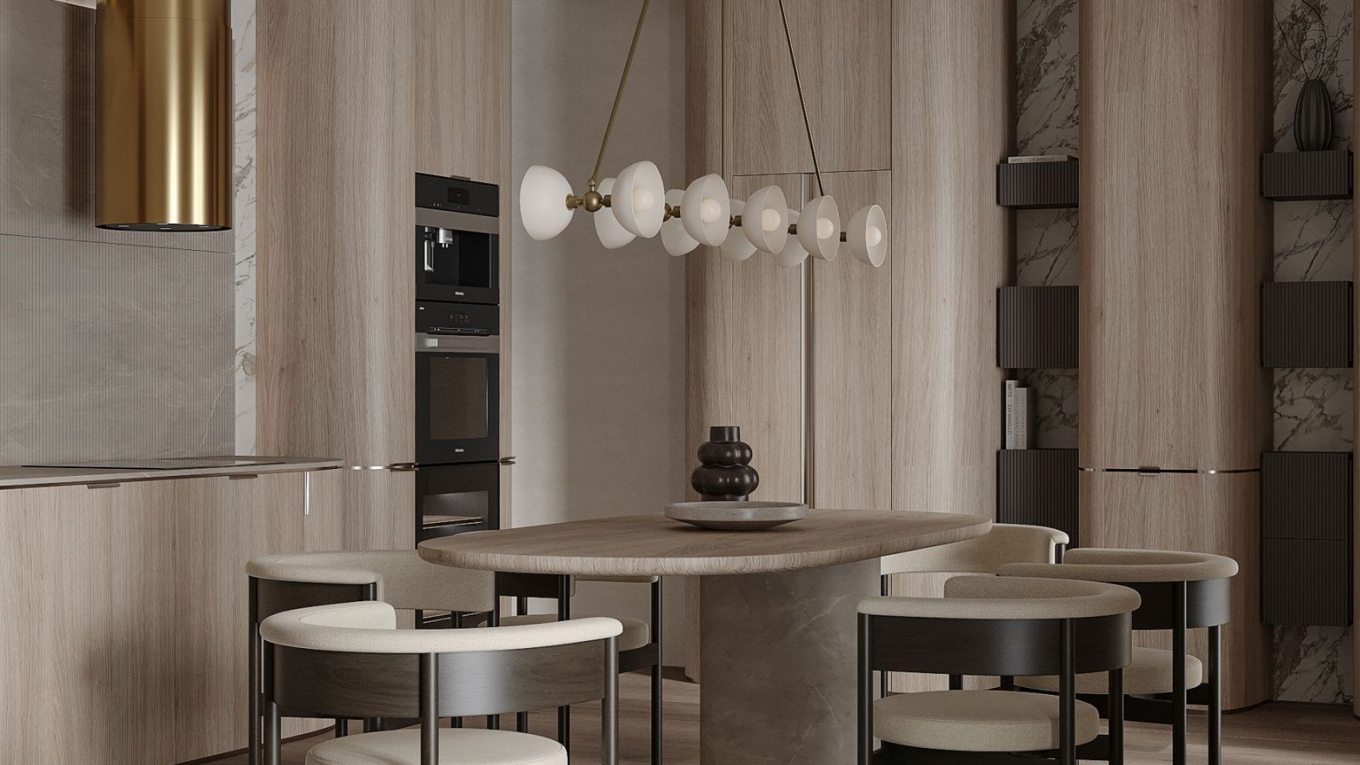 Ostrůvkové digestoře Tubo Royal Gold Gesture Control - Zlatá - Vizualizace 3