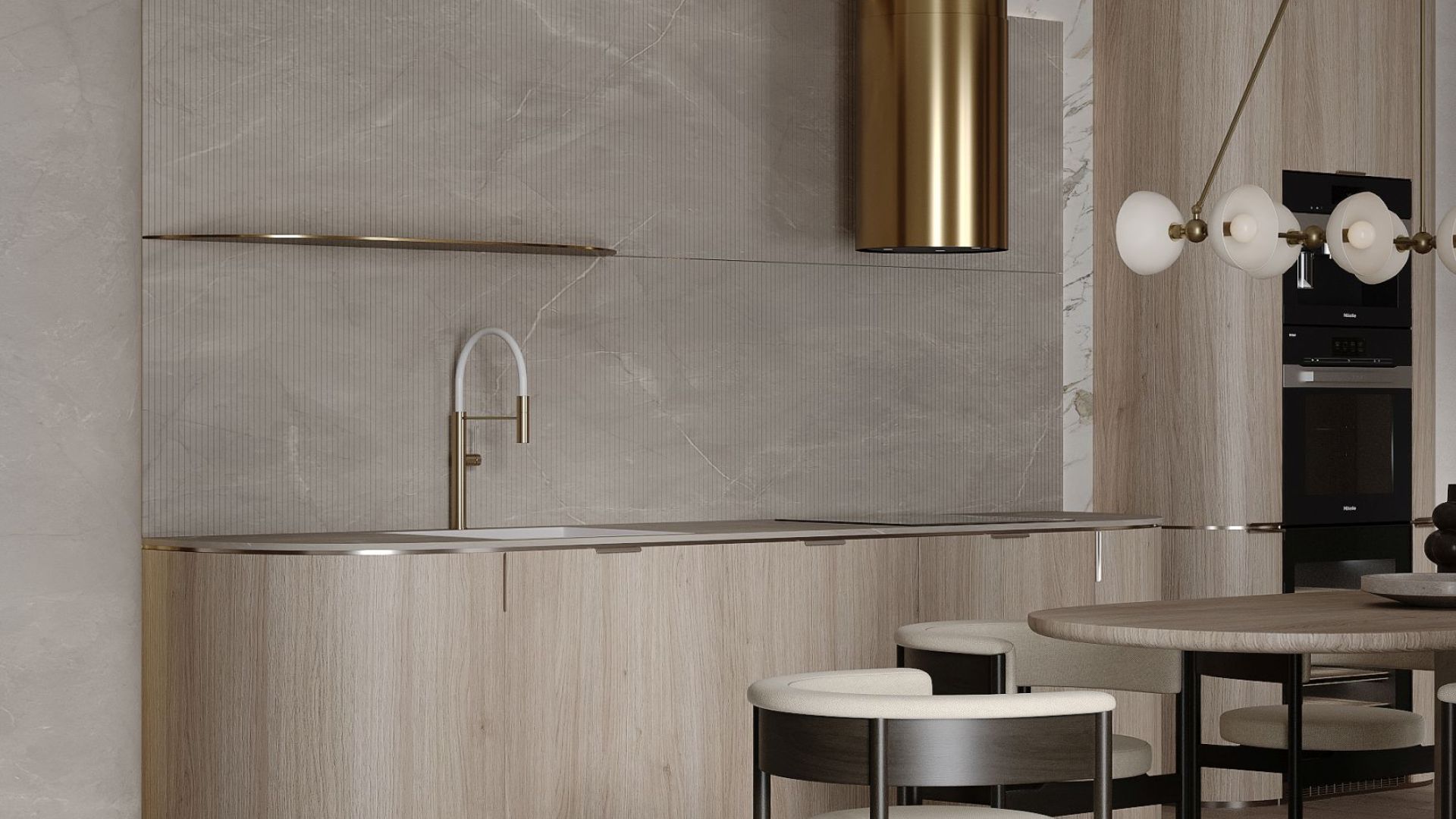 Ostrůvkové digestoře Tubo Royal Gold Gesture Control - Zlatá - Vizualizace 4