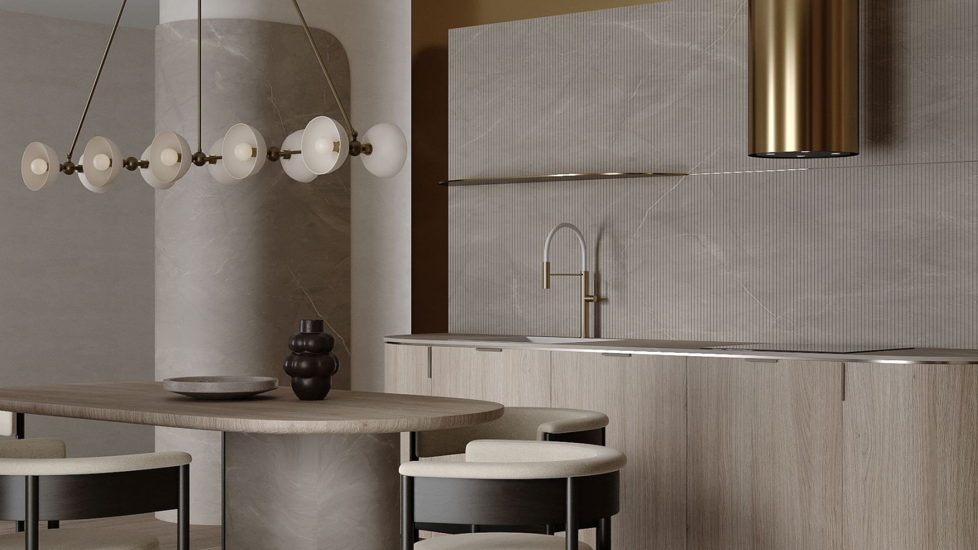 Ostrůvkové digestoře Tubo Royal Gold Gesture Control - Zlatá - Vizualizace 8