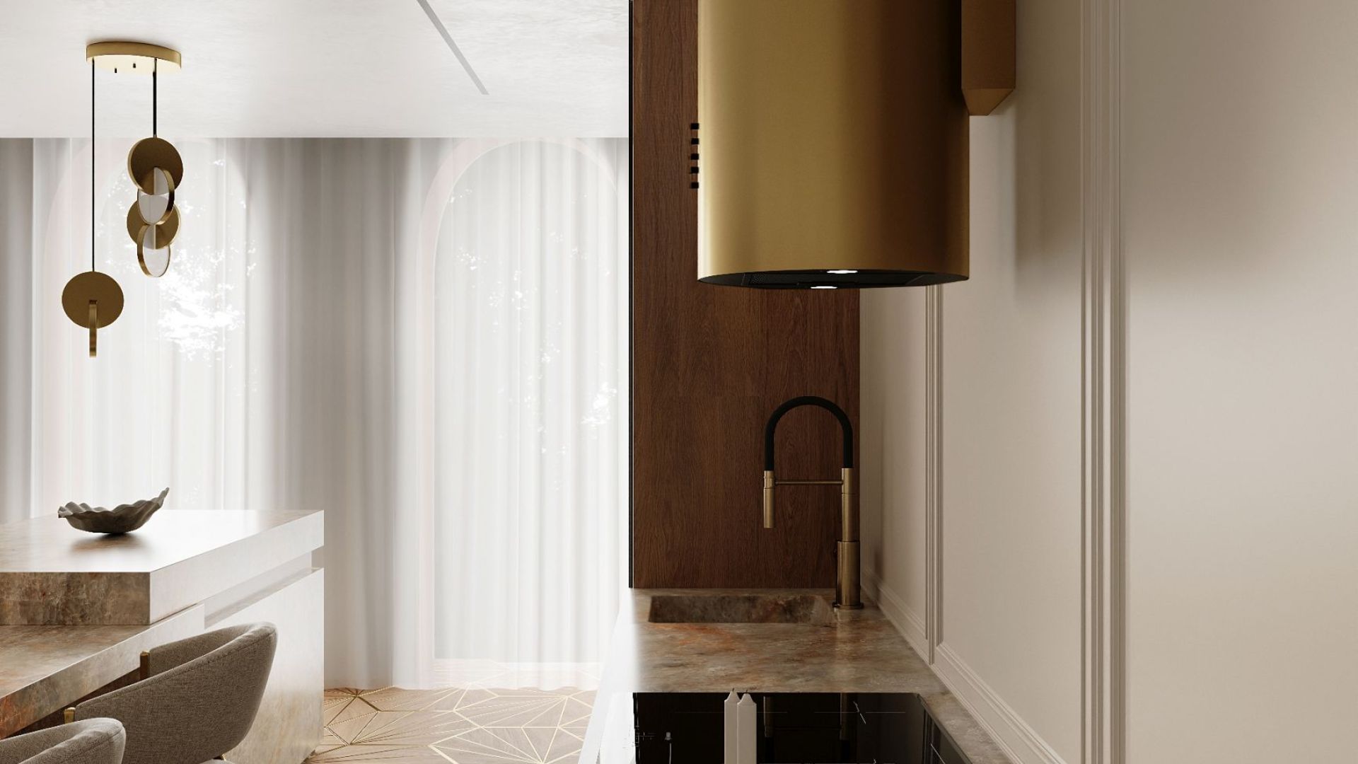 Komínové digestoře Cylindro OR Eco Zlatá - Zlatá - Vizualizace 6