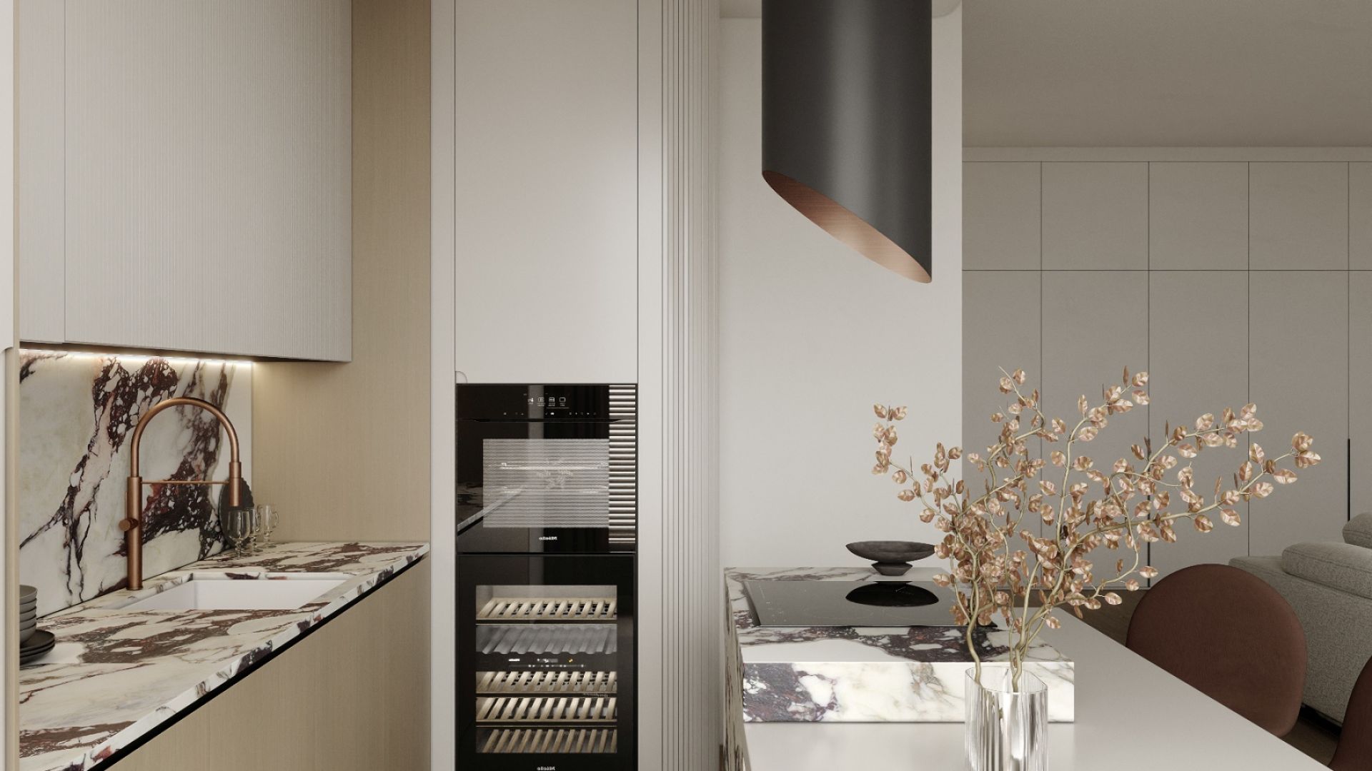 Ostrůvkové digestoře Hiro Color Black-Copper - Black Matt/Copper - Vizualizace 9