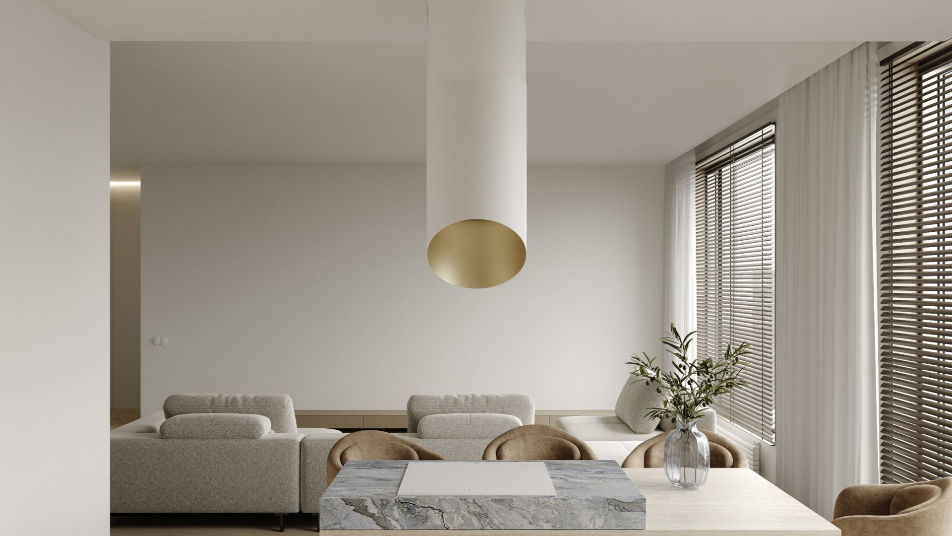 Ostrůvkové digestoře Hiro Color White-Gold - White Matt/Gold - Vizualizace 2